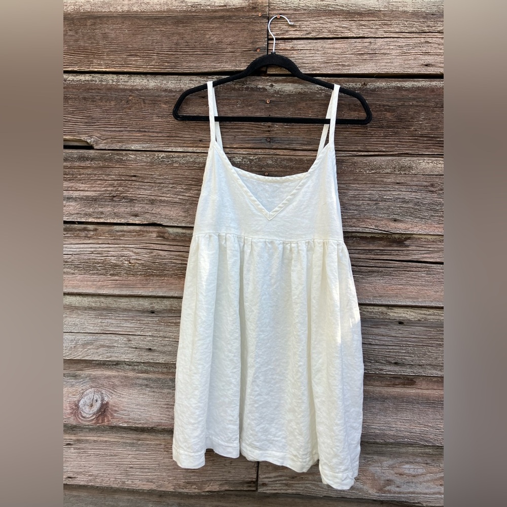 100% handmade linen camisole dress, dead stock, white, pockets, loose fit